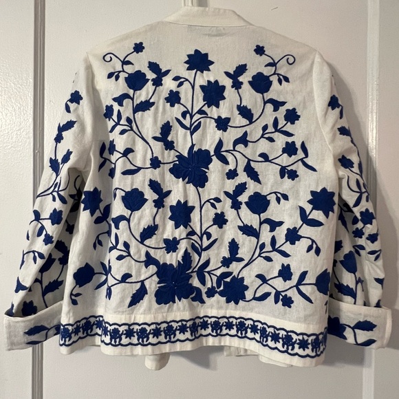 Zara Women's White and Blue Jacket - Picture 2 of 3